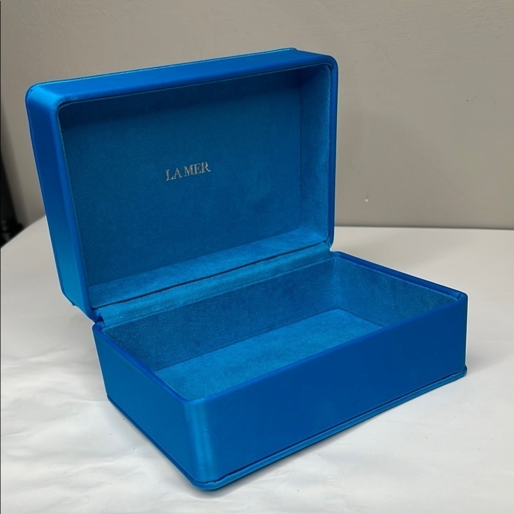 La Mer Teal Blue Sateen Structured Jewelry Trinket Fully Lined Interior Box